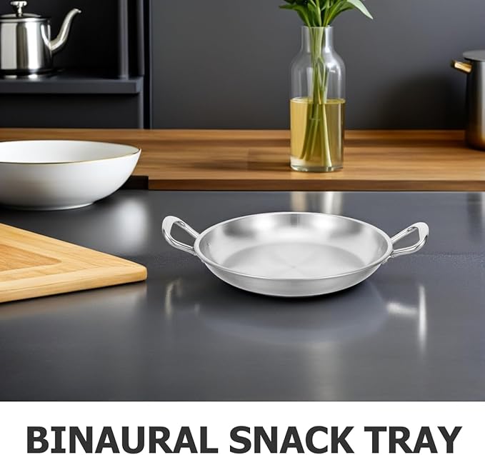 STOBAZA Stainless Steel Serving Tray with Double Handles 7.16X5.59 Inch Multipurpose Seafood Plate for Fried Chicken Snacks Home Kitchen Restaurant