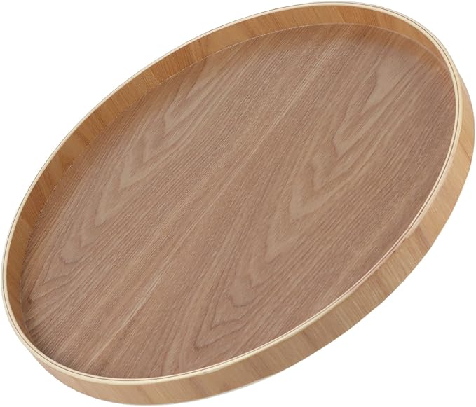 19” Black Round Leather Tray For Coffee Table,Black Round Serving Tray,Black Round Tray Round Shape Solid Wood Tea Coffee Snack Food Meals Serving Tray Plate Restaurant Trays Black (Wood)