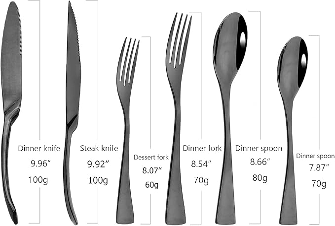 24-Piece 304 Silverware Set, Mirror Polish Serving Flatware Cutlery Set Include Steak Knife Fork Spoon, Wedding Kitchen Restaurant Utensils Daily Use, Service For 4, Black