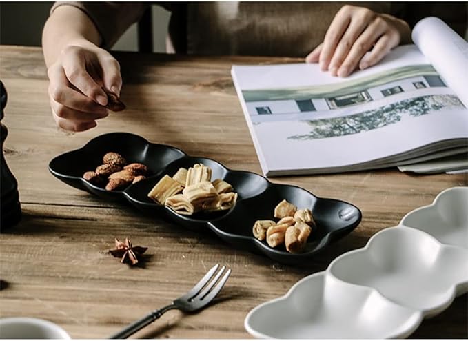 Appetizer Bowls Ceramic Three-grid Dinner Plate Sushi Platter Creative Snack Fruit Separated Snack Cold Dish Plate Three Consecutive Plates Salad Bowls (Color : Brass)