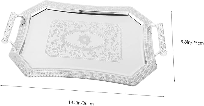 Happyyami Vintage Silver Serving Tray Retro Decorative Dish for Dessert Snacks and Appetizers Elegant Double-handled Platter for Tea Parties Housewarming and Weddings