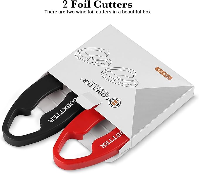 GOBETTER 2 Pcs Wine Foil Cutter Magnetic Design, 4 Stainless Blades Foil Remover Wine Bottles Opener Accessory, Removes Foil Top Effortlessly for Wine Lovers, Black/Red