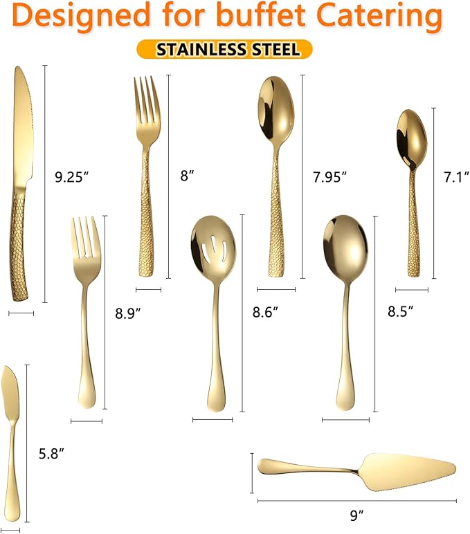 Gold Silverware Set Stainless Steel Flatware Set with Serving Utensils Set Cutlery Tableware for 4 Includes Forks Spoons Knives for Home Restaurant Hotel