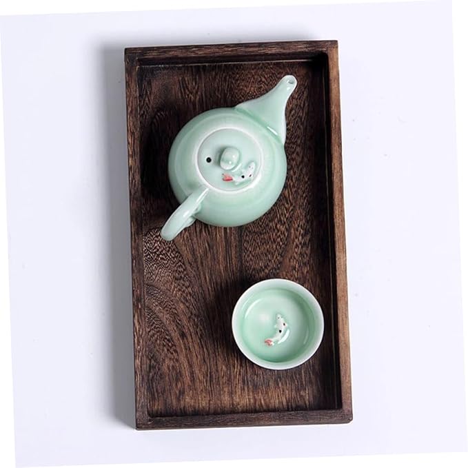 Cabilock 1Pc Retro Solid Wood Tea Tray Sturdy Rectangular Household Serving Tray for Fruits and Desserts Natural Design for Parties and Home Decor Black Brown Finish