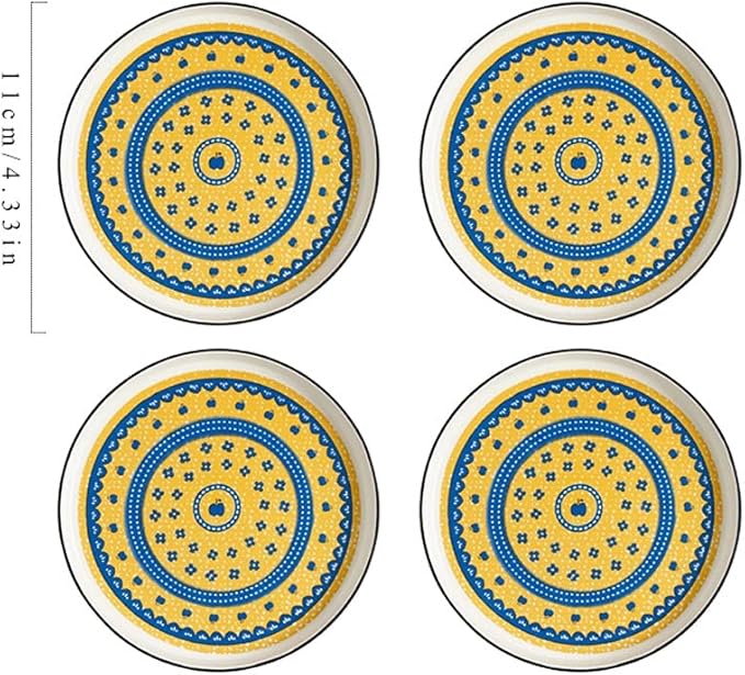 Appetizer Bowls Set of 4 Ceramic Sauce Dish Soy Sauce Dipping Plates Snack Sushi Fruit Appetizer Plates Side Dishes 4.33inches Salad Bowls (Color : Yellow)