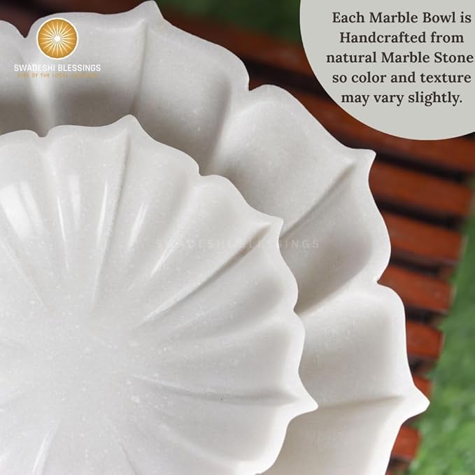 SWADESHI BLESSINGS HandCrafted Marble Lotus Bowl/Organic Modern Home Decor Bowl/Fruit Bowl/Vintage Ring Dish/Decorative Flower Dish/HouseWarming Gifts/Wedding Gifts/Urli (8 Inches)