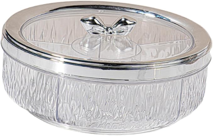 Serving Tray Container Rotating Snack Plate Dried Nuts Platter for Kitchen Entertaining, silver Bow