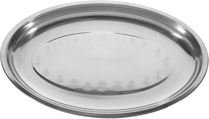STOBAZA 1pc Stainless Steel Oval Snack Plate for Desserts Pastries and Appetizers Serving Tray for Home Dining Rooms Restaurants and Cafes
