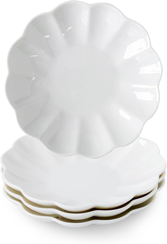 White Small Dessert Plates Set of 4,Ceramic Dinner Plates 6 Inch for Appetizer, Fruits, Cake, Salad,Microwave Safe,Christmas Gift