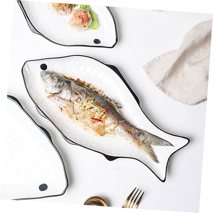 Fish-shaped Steamer Plate Ceramic Storage Holder Food Serving Bowl Microwave Safe