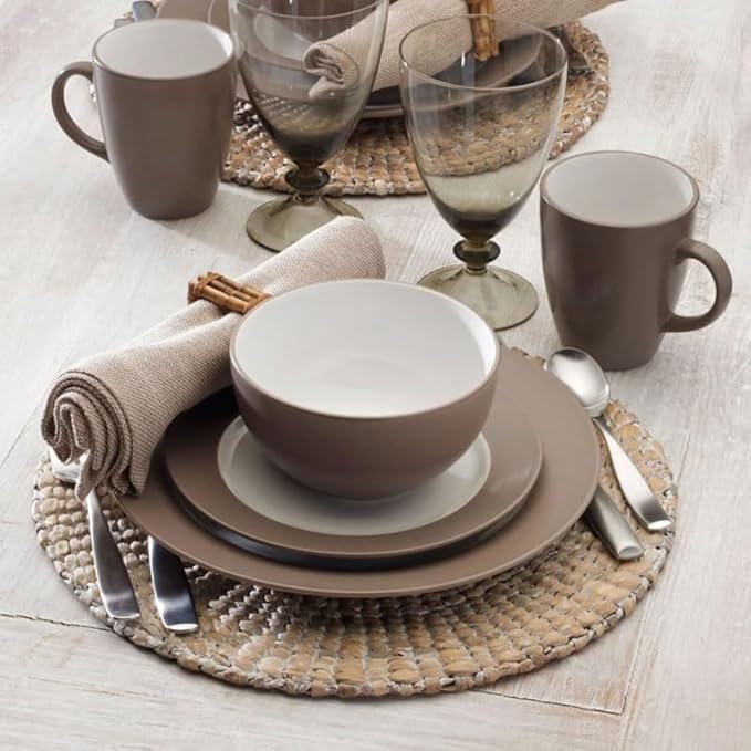 Tableware Set of Plates Dinner Sets 16-Piece Stoneware Dinnerware Set Food Plate Ceramic Dishes to Eat Dish (D As Shown)