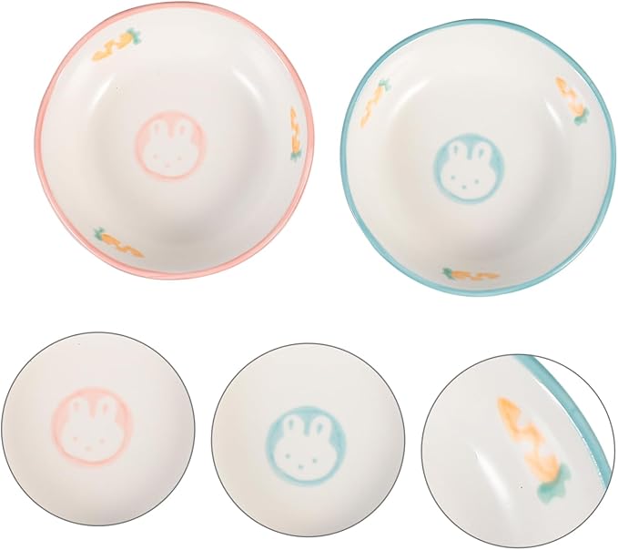 Cabilock 2pcs Ceramic Dipping Plates for Sauces and Appetizers Cute Assorted Design for Family Dining and Restaurant Use for Storage of Seasonings and Dips