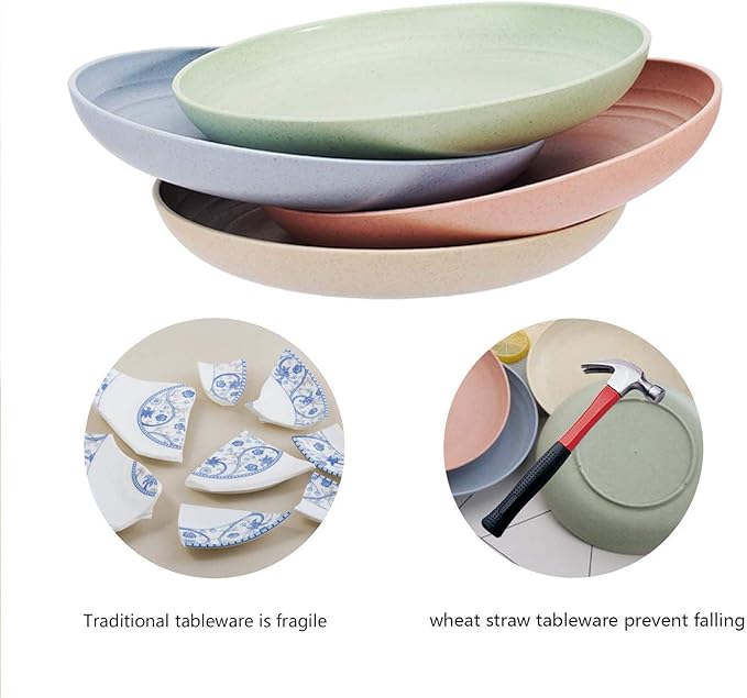 shopwithgreen Wheat Plastic Reusable Dinner Plates, Camping Outdoor Plates Sets, for Kitchen, Dorm Room, Microwave Dishwasher Safe, Unbreakable and Lightweight, 10 Inch, 4 PCS