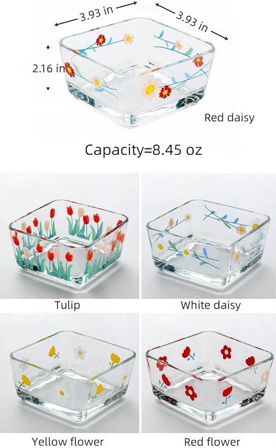 Ivymei Small Dessert Bowl Floral Candy Bowl Candy Dish,Mini Square Glass Bowl for Snack Yourt Icecream,Dipping,Side Dishes (white)
