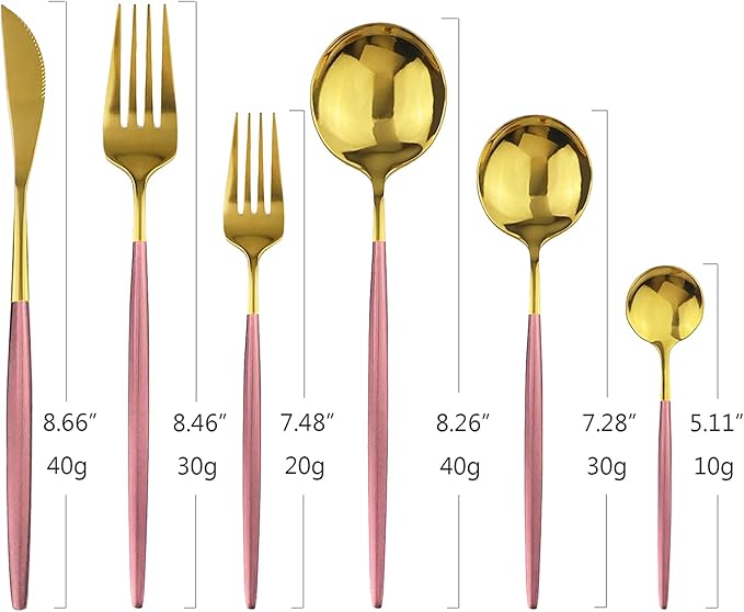 36-Pieces Silverware Mirror Polished Dinnerware Gold Flatware With Pink Handle, 18/0 Stainless Steel Cutlery Set For Home Kitchen Party Hotel Restaurant Wedding Service for 6