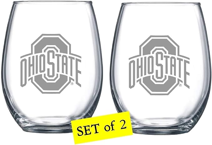 Ohio State Buckeyes Etched Satin Frost Logo Wine or Beverage Glass Set of 2