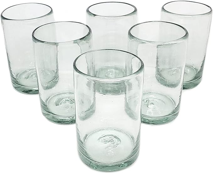 MexHandcraft Clear Blown 9 oz Juice Glasses (set of 6) Mexican Handmade Glassware, Recycled Glass, Lead-free, Toxin-Free (Juice)