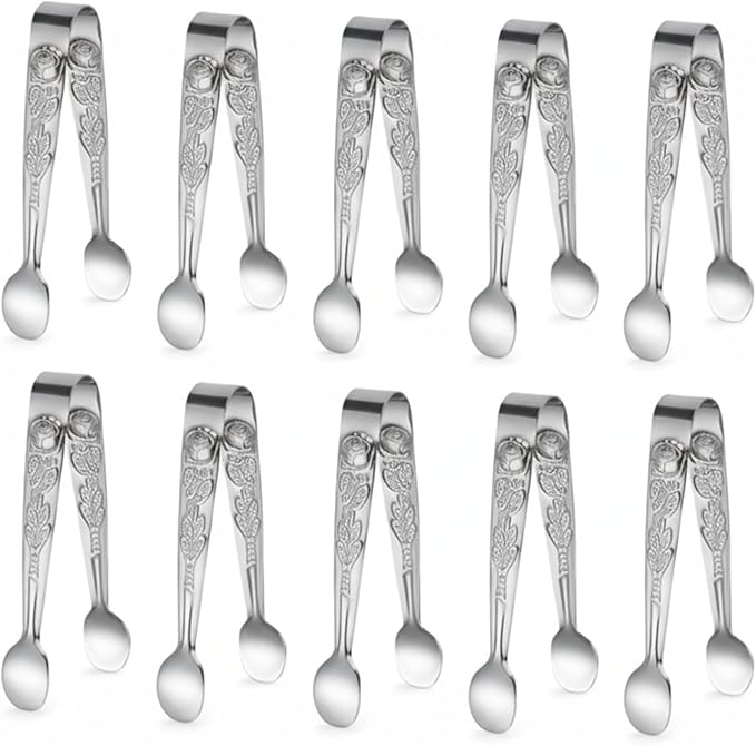 10PCS Mini Serving Tongs, 4.5Inch Small Serving Tongs, Stainless Steel Sugar Cube Tongs, Tiny Metal Tong for Tea Party, Coffee Bar, Appetizers, Desserts and Charcuterie Board (Silver)