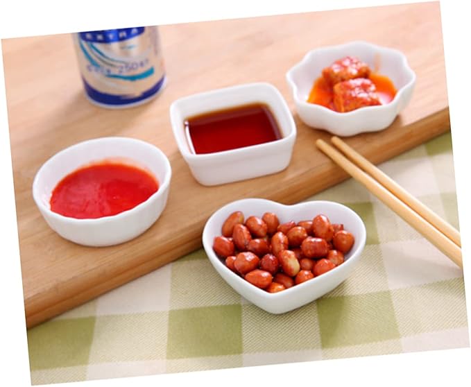 2PCS White Ceramic Dipping Dish Elegant Porcelain Appetizer Plates for Seasoning Sauce Desserts and Condiments Square Shape Lightweight Stackable Design