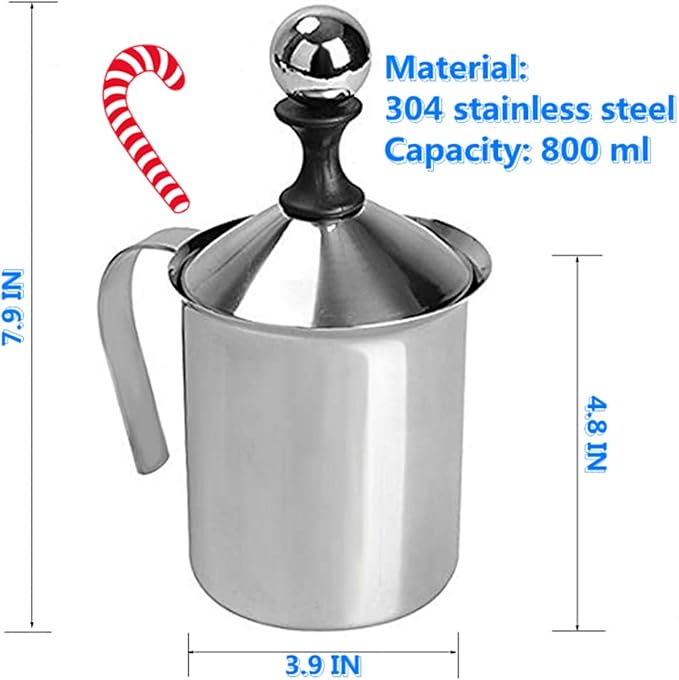 304 Stainless Steel Double-layer Manual Foamer for Milk Coffee, etc. (27 oz)