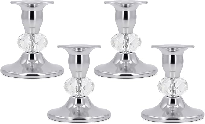 Candlestick Holders Taper Candle Holders, Candle Stick Candle Holder for Table Centerpiece, Wedding Reception, Festive Christmas Mantel Decoration or Home Decor(Silver, 2 Sets(4 Pcs))