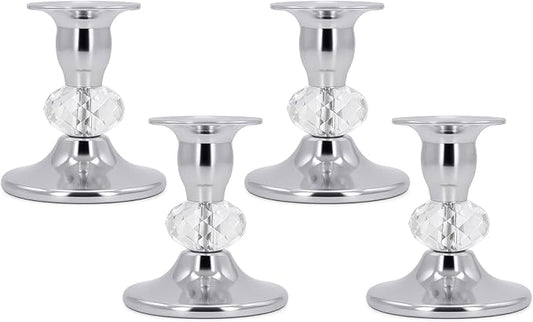 Candlestick Holders Taper Candle Holders, Candle Stick Candle Holder for Table Centerpiece, Wedding Reception, Festive Christmas Mantel Decoration or Home Decor(Silver, 2 Sets(4 Pcs))