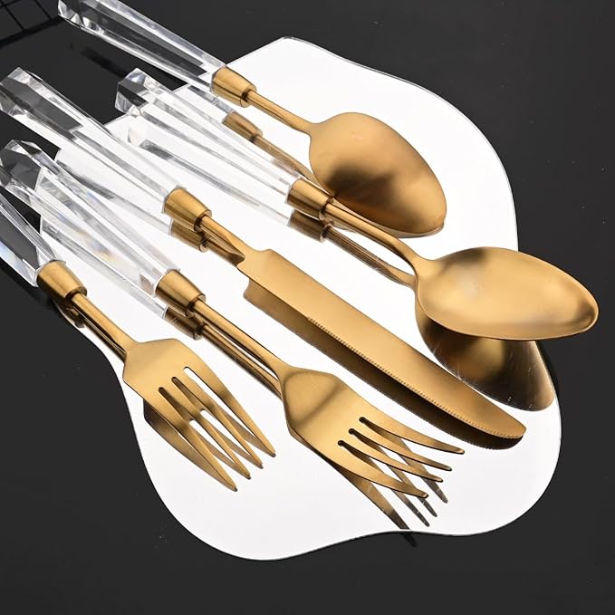 JASHII 20pcs 304 Stainless Steel Gold Flatware Cutlery Set, Matte Finished Knife Fork Spoon Set, Creative Handle,Service for 4, Dishwasher Safe for Home Wedding Hotel