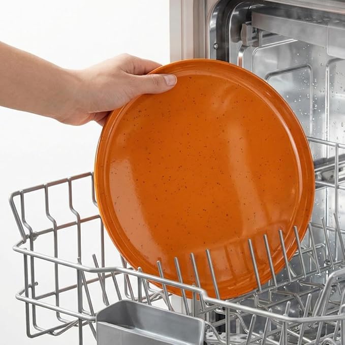 ONEderful 11 Inch Melamine Dinner Plates Set of 4 - Orange Modern Flat Plates, Durable & Lightweight Catering Dishes for Halloween, Christmas, Parties, Picnics, Holidays, Dishwasher Safe (Orange)