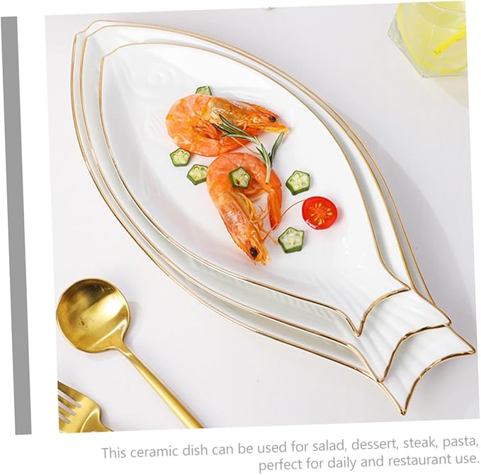 LIFKOME Fish Shape Ceramic Plate Cheese Tray Dinnerware Decorative Serving Plate