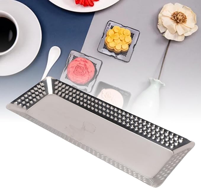 VBESTLIFE Rectangular Stainless Steel Serving Tray, Silver Hammered Dinner Platter, Stackable & Easy Clean for Party, Camping, and Everyday Use (4.7x12.6in)