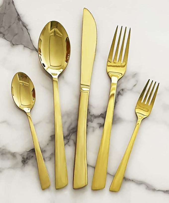 YIFONTIN 40-Piece Silverware Premium Stainless Steel Flatware Polished Cutlery Dinning Utensils Gift Dishwasher Safe for Home Housewarming School Canteen Restaurant Hotel Camping Picnic Travel, Gold.
