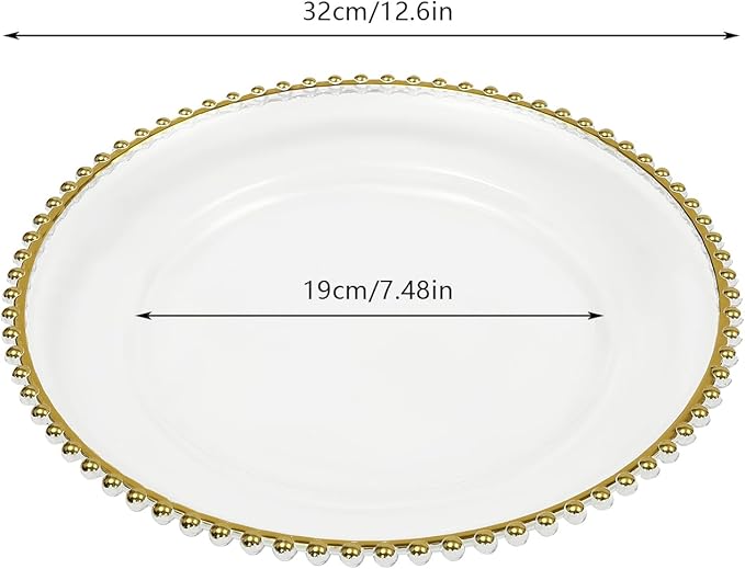 25Pcs Antique Clear Charger Plates, 13" Round Decorative Reef Chargers for Dinner Plates, Reusable Plastic Charger Plates Bulk with Gold Bead Rim for Wedding, Dinner, Party, Bridal Shower