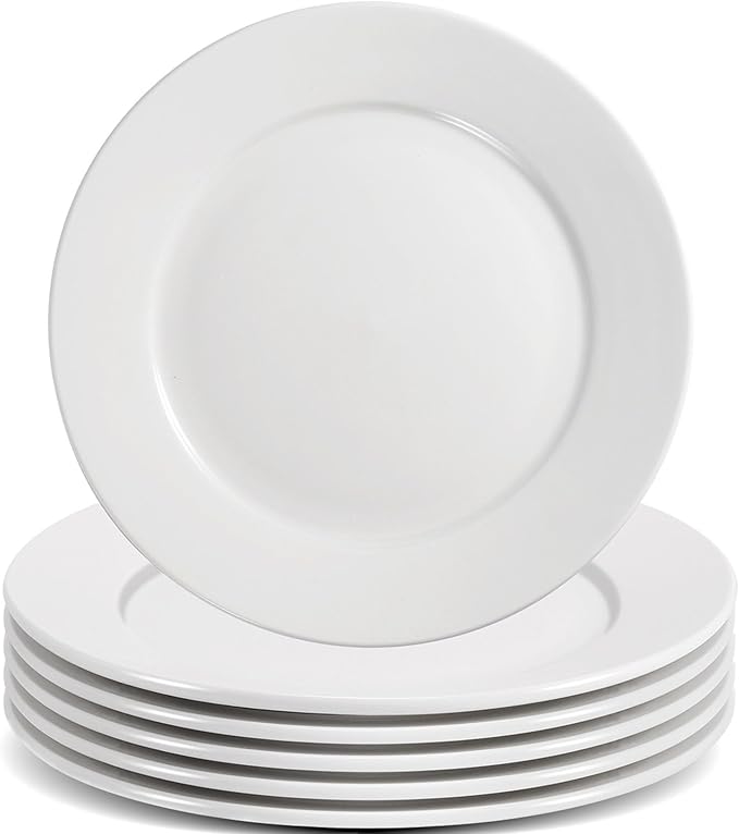 6 Pack Dessert Salad Plates,8 Inch White Porcelain Dinner Plates,Appetizer Plates for Dinner,Ceramic Dessert Plate Set,Microwave Oven Dishwasher Safe