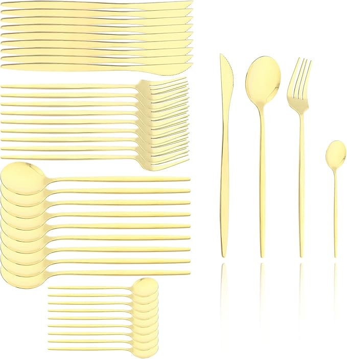 40 Pcs Mirror Polish Silverware Set, Large Set 18/10 Stainless Steel Flatware Cutlery Set For Home Daily Use/Wedding Party/Restaurant, Utensils Set Service For 10 (Champagne)