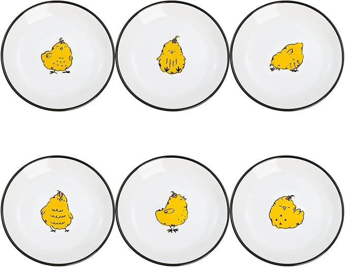 SOCOSY Cute Cartoon Animals Seasoning Dishes Sauce Dishes Sushi Dipping Bowls Appetizer Plates Little Cat Feeding Plates, Serving Dish for Home Kitchen Restaurant-Chicks-5 Inch, Set of 6