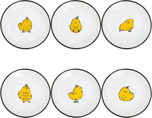 SOCOSY Cute Cartoon Animals Seasoning Dishes Sauce Dishes Sushi Dipping Bowls Appetizer Plates Little Cat Feeding Plates, Serving Dish for Home Kitchen Restaurant-Chicks-5 Inch, Set of 6