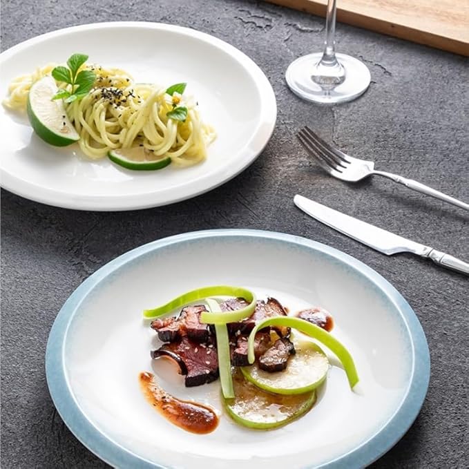 Modern Large Dinner Plates Western Food Plate Shallow Plate Simple Ceramic Household Underglaze Color Plate French Round Plate Dish Plate Commercial Hotel Restaurant Tableware Stackable Dinner Plates