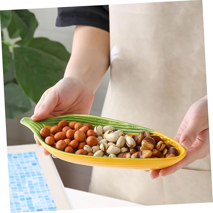 1PC Hand Painted Ceramic Corn Snack Plate Refreshment Serving Dish Unique Kitchen Utensil for Appetizers Fruits Snacks Decorative Tableware for Parties Gatherings