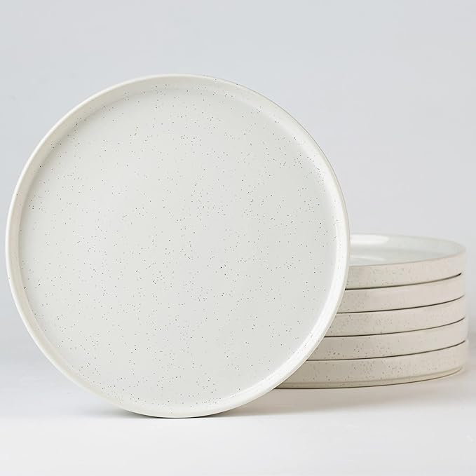 famiware Nebula 6 Pieces Salad Plates Set, 8 inch Dessert Plates, Scratch Resistant, Stoneware Dinnerware, Kitchen Modern Rustic Serving Dishes, White