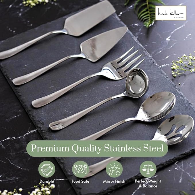 Nicole Miller 6-Piece Madison Hostess Set - Premium Stainless Steel Elegant Serving Utensils for Every Occasion