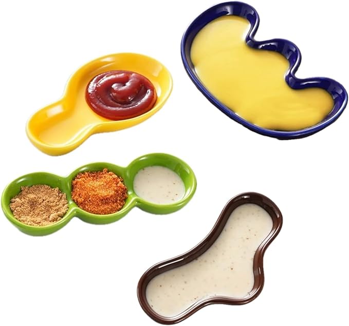 Cute Cartoon Color Mini Plates Set of 4 Appetizer Seasoning Sushi Dumpling Sauce Plates
