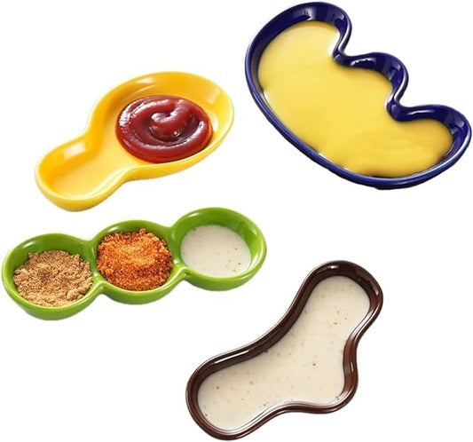 Cute Cartoon Color Mini Plates Set of 4 Appetizer Seasoning Sushi Dumpling Sauce Plates
