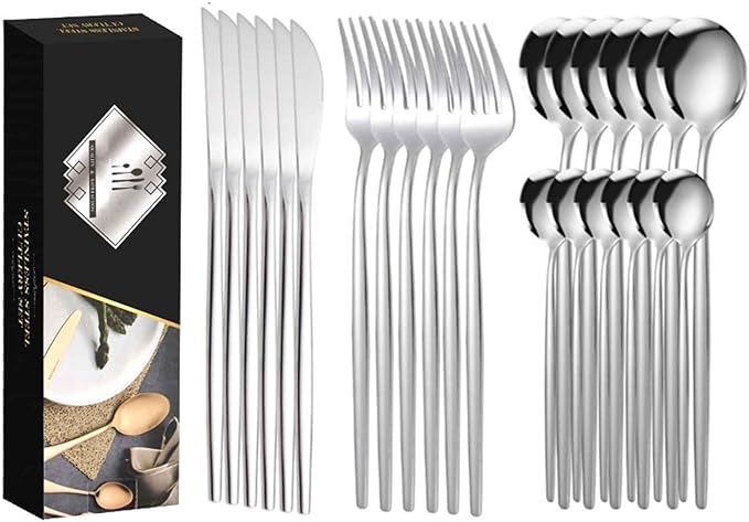 24 PCS Luxury Flatware Set Satin Finished, Matte Flatware Set Serving for 6 for Formal Events, Parties, Tablewar, Home and Restaurant, Dishwasher Safe(Rose Gold,A)