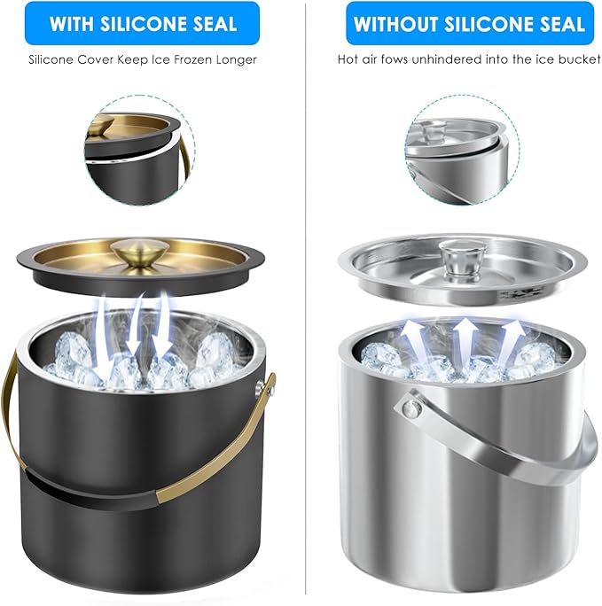3.2L Insulated Ice Buckets for Parties, Elegant Double Wall Stainless Steel Champagne Buckets with Lid & Scoop,Ideal for Cocktail Bar, Chilling Wine, Champagne
