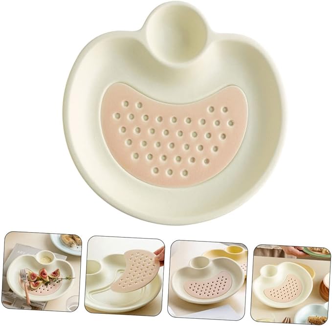 Cabilock Ceramic Divided Dumpling Dipping Plate Detachable Draining Design Multi-function Food Serving Dish for Sushi Salad and Appetizers