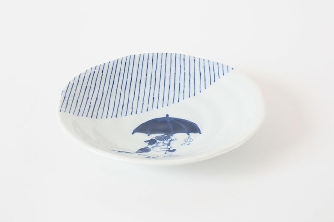 Mino ware Japanese Ceramics Pair Round Plate Japanese Cat (set of two) made in Japan GBS224 (Small Flat, Umbrella)