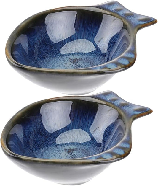 GLEAVI 2pcs Ceramic Sauce Dipping Dish Multifunctional Small Plates for Condiments Side Dishes Appetizers Japanese Retro Style Kitchenware for Home Restaurant Use