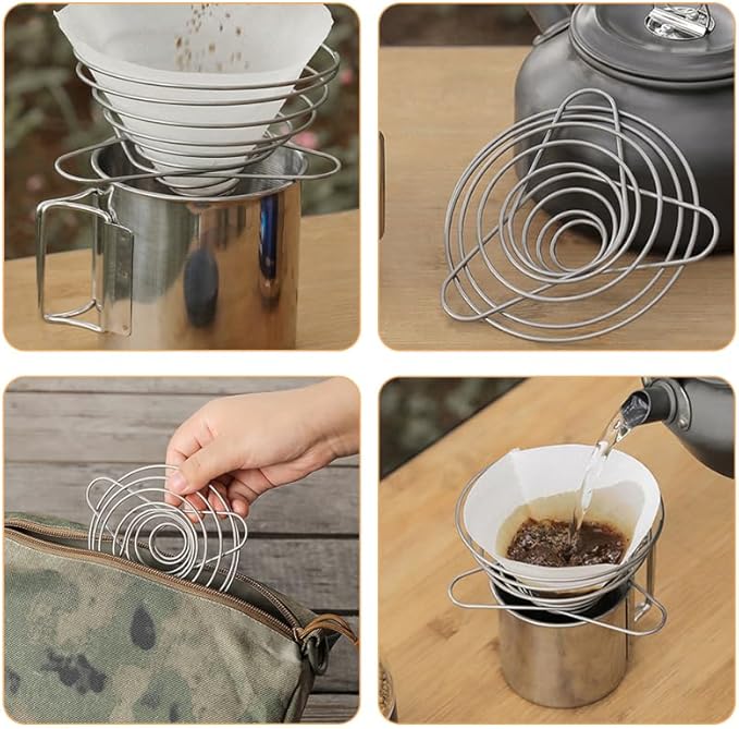 VICASKY 2pcs Stainless Steel Coffee Filter Cup Stand Dripper Drip Filter Rack for Outdoor Single Cup Dripper Holder Reusable