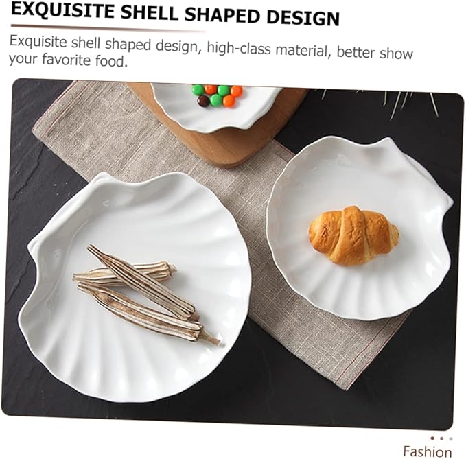 Shell-Shaped Porcelain Plates Set of 4 Multipurpose Kitchen Serving Plates for Breakfast Desserts and Appetizers Household Ceramic Food Dishes for Entertaining