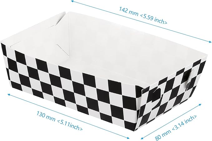 100 PCS Black White Checkered Disposable Paper Food Trays, Leak-Proof Party Food Boats for Truck Sports Event Outdoor Activities